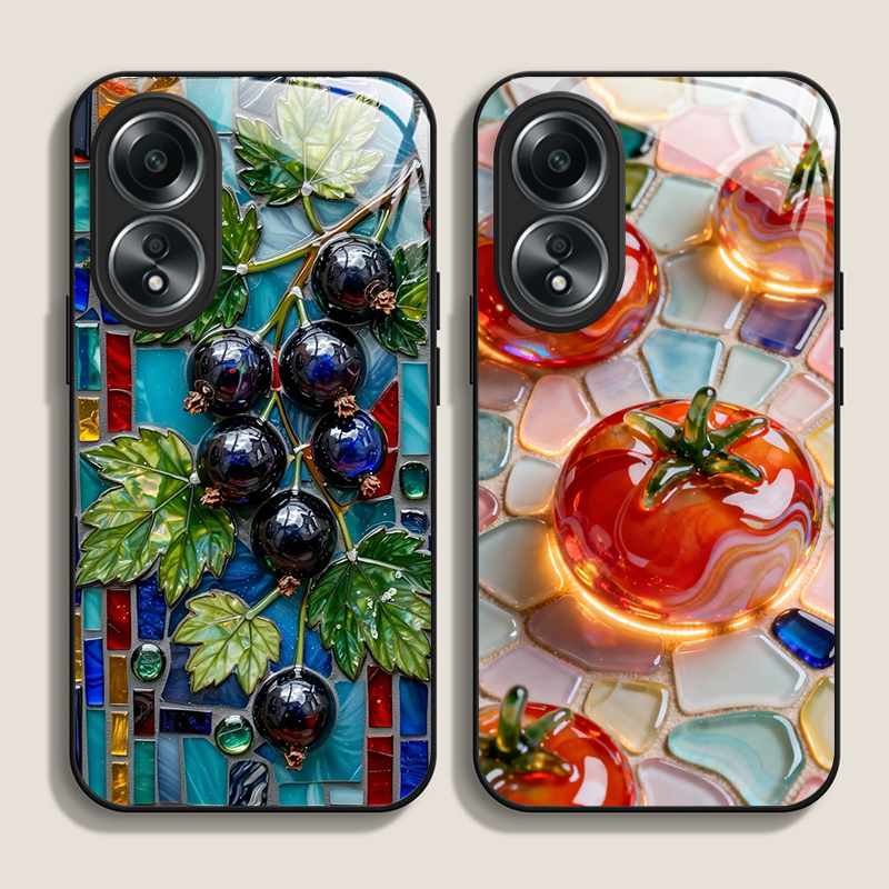 Phone Cases Aesthetic - 2D Flache Ästhetische Marmor-Fruchtmuster-Hülle aus gehärtetem