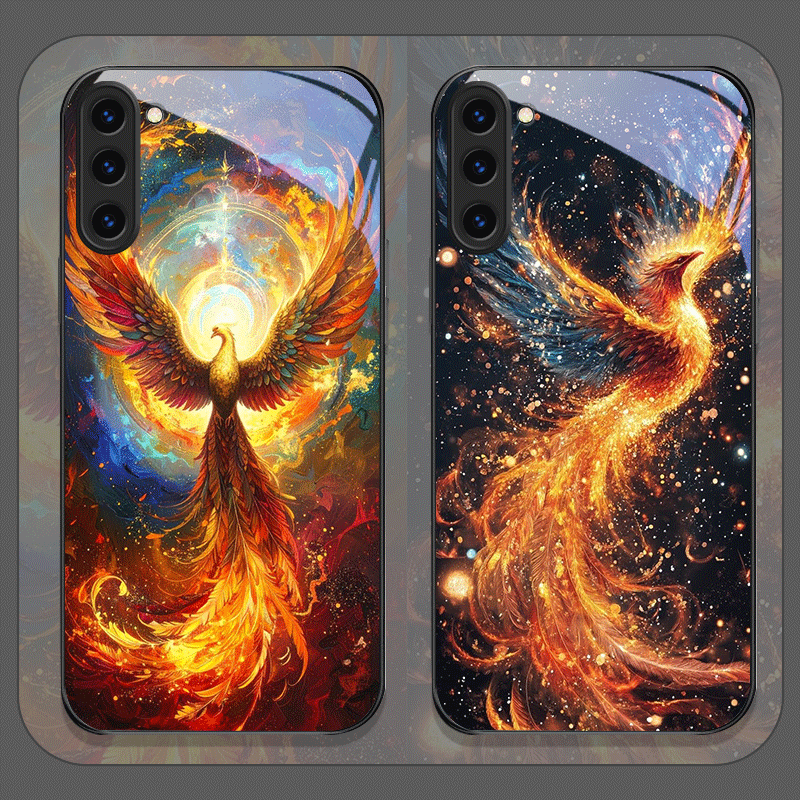 Phone Cases Aesthetic - Ästhetische Phoenix Feuer Feder Muster gehärtetes