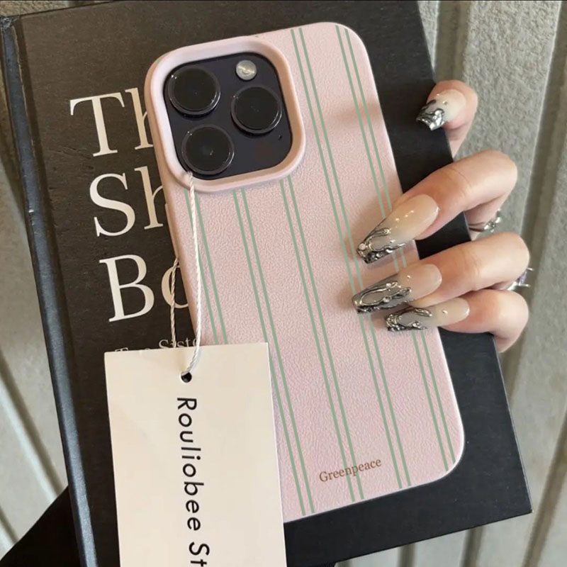 Phone Cases Green - Die grüne Streifen-Lichee-Muster-Telefonhülle für Xiaomi 15