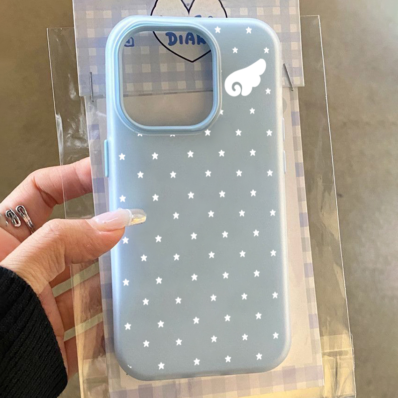Phone Cases Aesthetic - Koreanische Niedliche Ästhetik Stern-Engelsflügel 2-in-1 Handyhülle