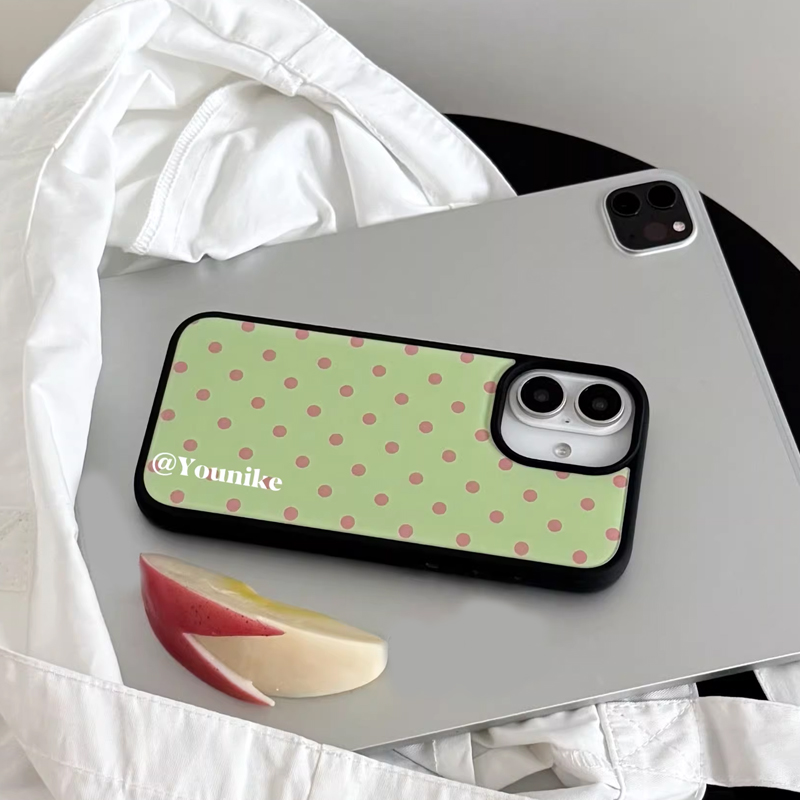 Phone Cases Green - Ins Koreanischer Retro-Cartoon Grüner Hintergrund Polka-Dots