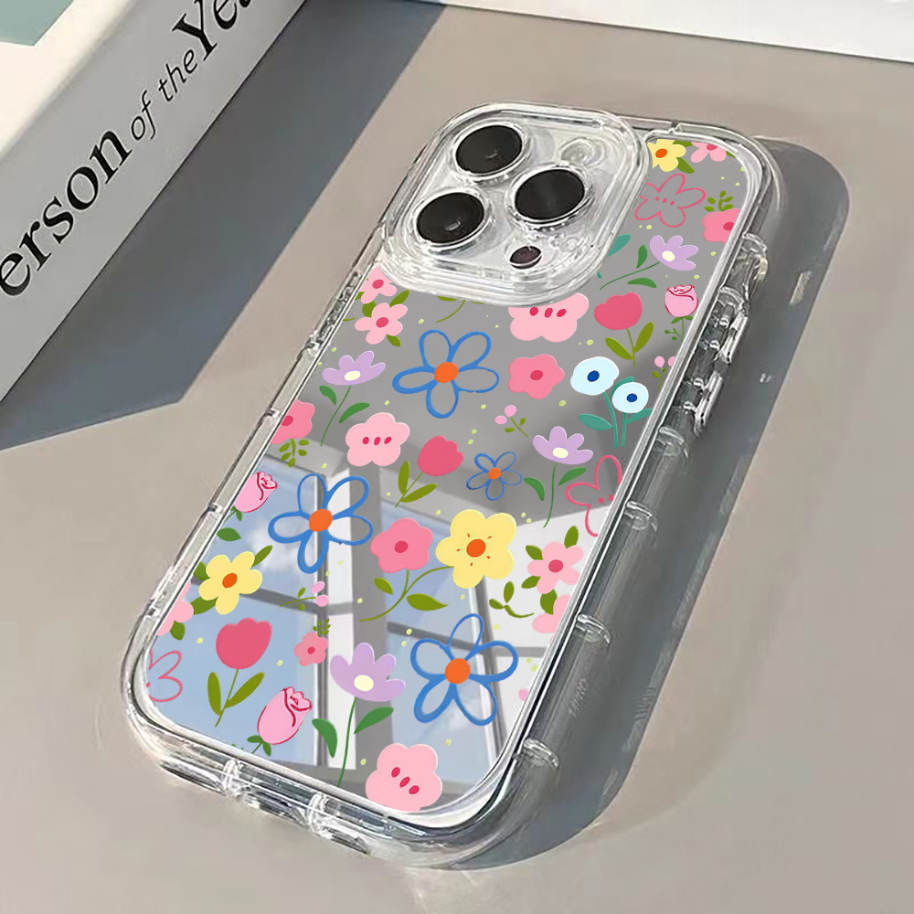 Phone Cases Xr Iphone - Koreanischer Ins-Stil Blumenmuster Silber Spiegel Handyhülle